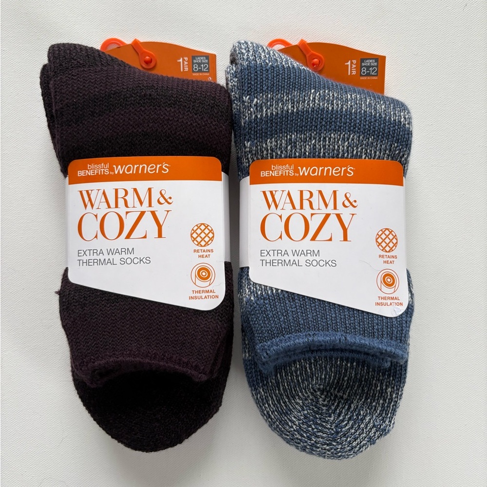 NWT 2 Pairs of Women's Warner's Warm & Cozy Extra Warm Thermal Socks Size 8-12